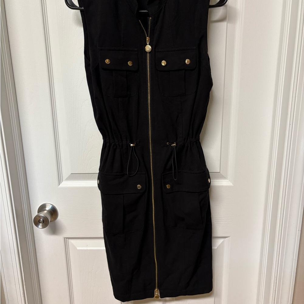 Calvin Klein Black Midi Dress with Gold Accents
